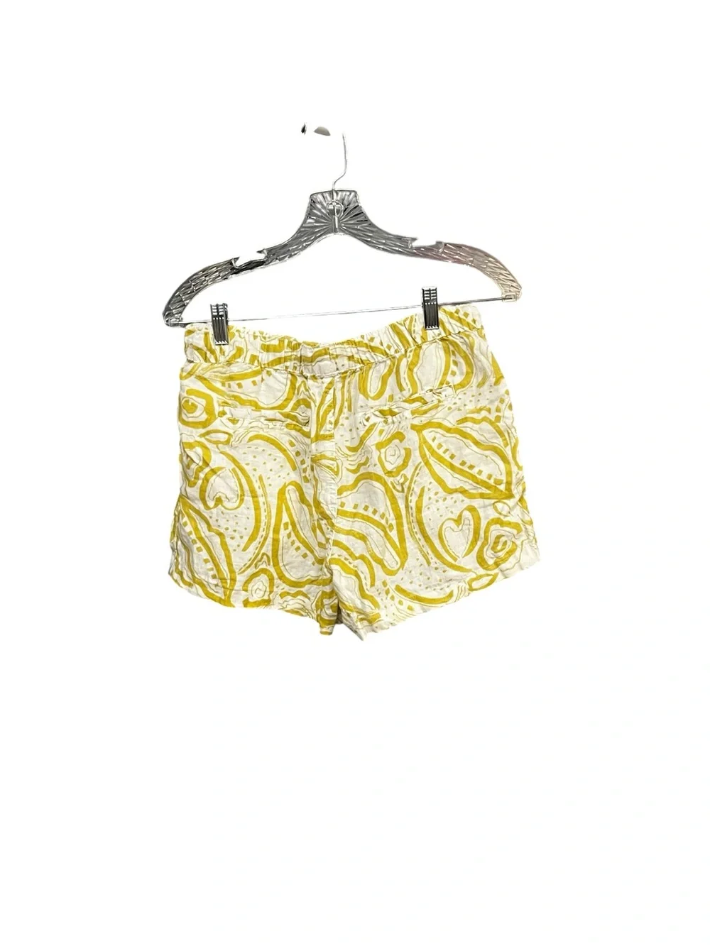C&C California Linen Shorts Women M White Yellow Paisley Pull On Beach Boho